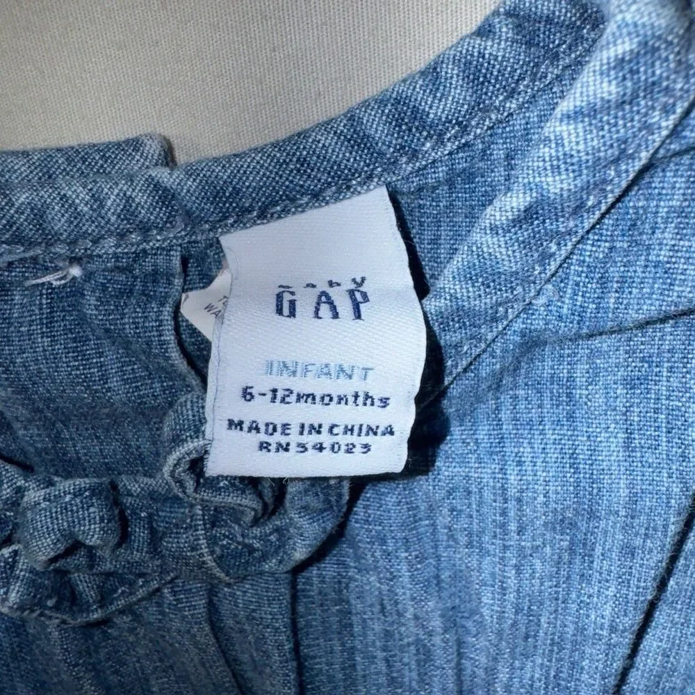 GAP Blue Denim Dress Baby Girl 6-12 Months Button Front Tiered Country Western